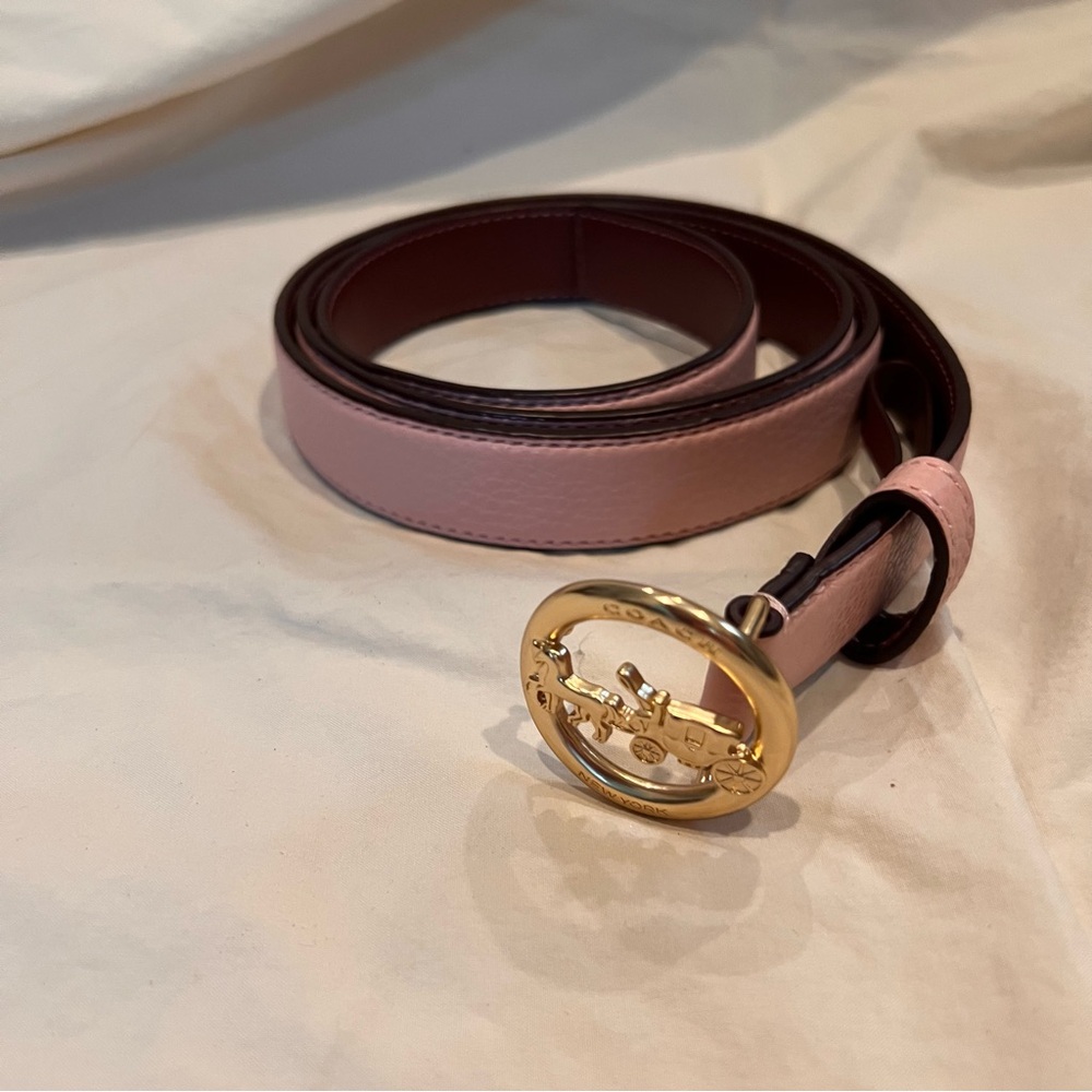 2020 Coach Pink Pebbled-Leather Belt with Gold Buckle